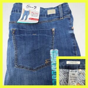 Seven7 Tummyless High Rise Bootcut Jeans Womens Plus Size 24W Dark Wash Stretch